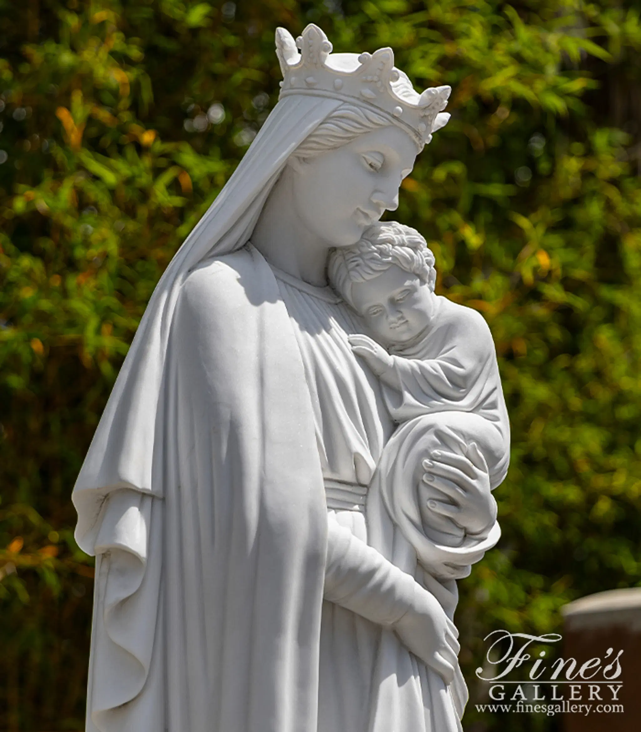Marble Statues - Madonna Holding Baby In Carved Marble - MS-1472